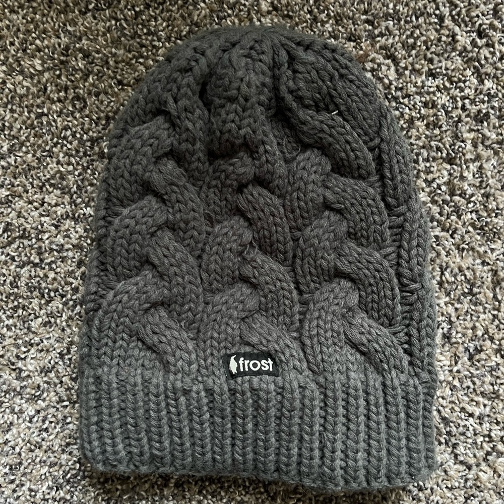 Frost Cable Knit Beanie in Charcoal Gray